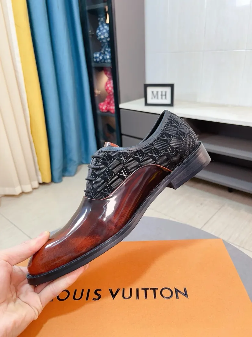 Men's men's shoes 💰520🌸🌸【LV Louis Vuitton】~ New product 🆕High-end original men's 🚹Business casual leather shoes, made of original cowhide open-edge bead fabric➕comfortable and soft cowhide lining➕cowhide insole, original LOGO rubber non-slip outsole. Code number: 38-44